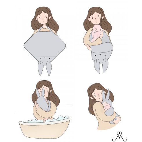 Kapucnis törölköző egeres szürke 85x85 cm