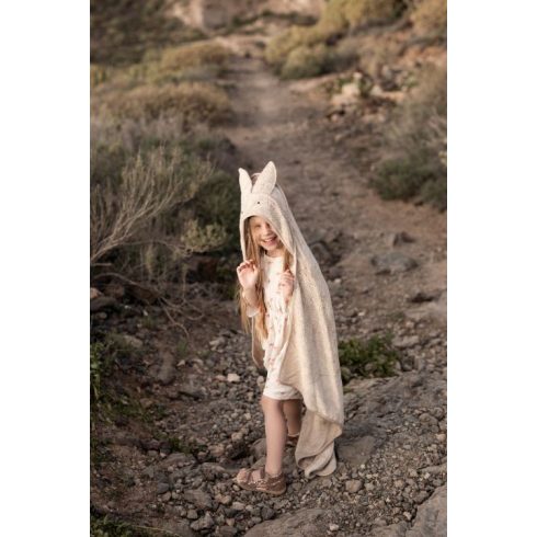 Kapucnis törölköző nyuszis bézs 85x85 cm