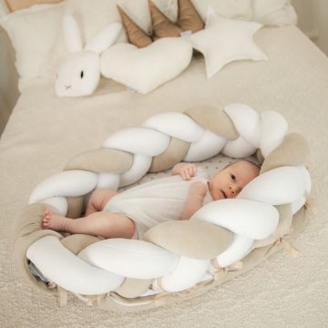 Fonott babafészek fehér bézs fehér méretek: 2