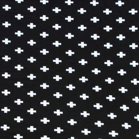 Gumis pamut jersey lepedő kiságyba 60x120 cm, 70x140 cm fekete alapon fehér keresztek