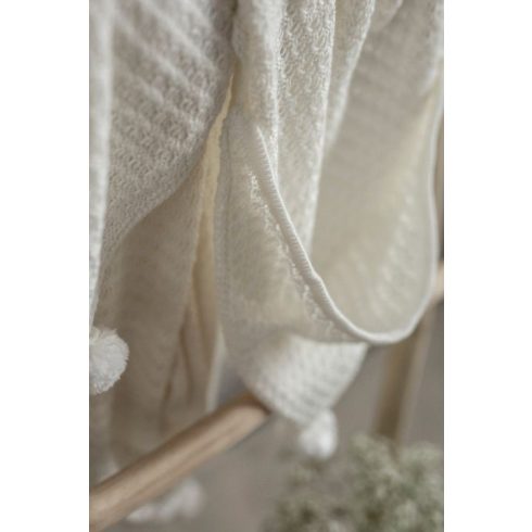 My Memi kapucnis pom-pom bambusz-pamut kötött takaró púder 90x90 cm