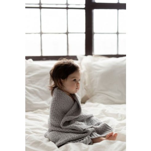 My Memi skandináv bambusz-pamut kötött takaró szürke 80x100 cm
