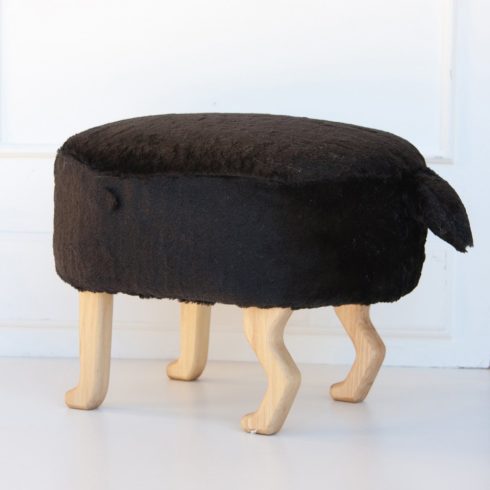 Szőrmés puff gyerekszék fekete